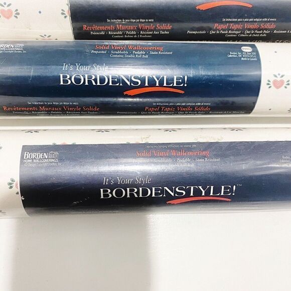 3 Rolls Borden Solid Vinyl Wallcovering VTG 1990s Pink Hearts 55.4 Sq Ft Each - Picture 3 of 10